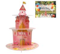 Eddrfy Présentoir à cupcakes rose à 3 étages avec motif de château - Pour fêtes d'anniversaire, fêtes prénatales et fêtes d'enfants, décoration en papier solide avec montage facile
