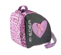 Edea Sac pour patins à glace Sweet, gris et rose, avec grand cœur et nœud rose, tissu épais indéchirable, fond piqué avec trou de drainage, bandoulière réglable, poignée rembourrée