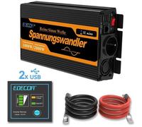 EDECOA 1000w Convertisseur Pur Sinus 12 v 220 v 2000w Crête Auto Transformateur 12v 220v avec Télécommande, 2 Douilles, 2 USB, 3