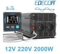EDECOA 2000W Pur Sinus Convertisseur 12v 220v Transformateur 4000W Crête avec Télécommande LCD et USB Inverter Pure Sine Wave