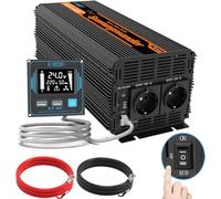 EDECOA Convertisseur 24V 220V Pur Sinus 2000W Fonction ECO pour Camion Camping-Car Van Compatible Panneau Solaire Isolation Galvanique Télécommande 2xUSB Ecran LCD