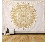 Edeesky Tapisserie murale mandala blanc et doré pour décoration de salon, chambre à coucher