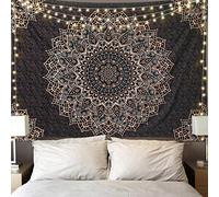 Edeesky Tapisserie murale psychédélique mandala noire à suspendre - Esthétique - Hippie indienne - Décoration murale bohème pour chambre à coucher, salon, dortoir