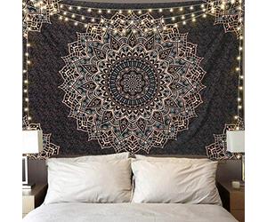 Edeesky Tapisserie murale psychédélique mandala noire à suspendre - Esthétique - Hippie indienne - Décoration murale bohème pour chambre à coucher, salon, dortoir