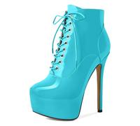 EDEFS Bottes de cheville à Talon Haut Plateforme Femme Zip Bout Rond Talon de 16 cm Parfaite pour le Mariage la Fête le Travail et les jours Décontractés Bottes à Talons Bleu Océan EU41