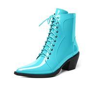 EDEFS Bottines Femme Classique Chelsea Talons Bloc 2.4'' Automne Hiver Fermeture Eclair Bout Pointu Chaleureux Bottes Bleu Océan EU40