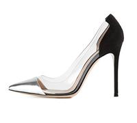 EDEFS -Escarpins Femmes - Aiguille Talon - Chaussures de Ville Femme - Cap Toe Classiques Femme - Argent Noir - Taille 44