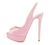 EDEFS Sandales Plateforme pour Femmes Sexy Talon Aiguille de 14 cm et Lanière de Cheville Talons Hauts Décolleté pour Moments de Fête Inoubliables Rose EU40
