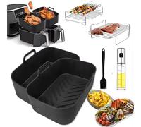 EDEKICOOK Kit Accessoires Airfryer 9 Pièces - Compatible Ninja Foodi et Philips - Moules Silicone Anti-Adhésifs, Grille Inox avec 4 Brochettes, Spray Huile 100ml - Cuisson Saine et Nettoyage Facile