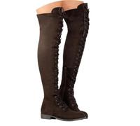 Edelaura Bottes à Lacets Élégantes pour Femme Unies Jusqu'au Genou à Talon Bas Longues Stretch Style Gothique Punk Bottes D'hiver Chaudes pour les Loisirs