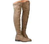 Edelaura Bottes à Lacets Élégantes pour Femme Unies Jusqu'au Genou à Talon Bas Longues Stretch Style Gothique Punk Bottes D'hiver Chaudes pour les Loisirs