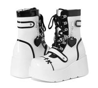 Edelaura Bottes Femmes avec Plateforme Punk Gothiques Mi-hautes avec Talon Compensé Bottes à Lacets Mignones Style Harajuku avec Fermeture Éclair en Cuir PU de Moto D'Hiver à Bout Rond pour Loisirs
