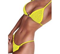 Edelaura Ensemble Bikini 2 Pièces Femmes avec Strass Sexy Maillot Bain Unicolore Été Top Bikini Décolleté Halter avec Laçage String Taille Basse Push-up Tenue Plage Décontractée
