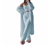 Edelaura Ensemble de Pyjama en Polaire 3 Pièces pour Femme Chaud Long Hiver Vêtements de Nuit Monochrome Décontracté avec Débardeur Veste Molletonnée Manches Longues Pantalon Taille Haute Tenue Loisir