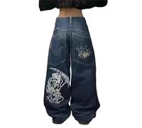 Edelaura Pantalon Jean Femme Hip Hop Taille Haute Imprimé Bloc Couleur Élégant Mode Jambe Large Denim avec Poches Style Gothic Punk Streetwear Décontracté