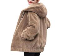 Edelaura Veste Capuche en Peluche pour Femmes avec Cordon de Serrage Oversize Tendance en Polaire Épaissie d'hiver Chaud à Manches Longues avec Fermeture Éclair et Poches Veste Unie pour Les Loisirs