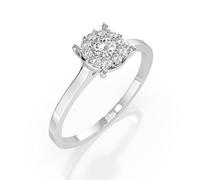 EDELIND Bague Halo Solitaire Or Blanc 585 avec Diamants 0.15 + 0.15 ct - Bague de Fiançailles Femme - Taille 64 (Ø20.4 mm)