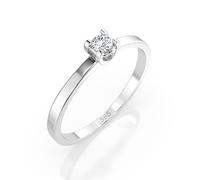 EDELIND Bague Solitaire Classique Or Blanc 585 avec Diamant 0.1 ct - Bague de Fiançailles Femme, Taille 65 (Ø20.7 mm)