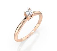 EDELIND Bague Solitaire Classique Or Rose 585 avec Diamant 0.1 ct - Bague de Fiançailles Femme, Taille 65 (Ø20.7 mm)