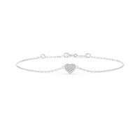 EDELIND Bracelet Cœur avec 18 Diamants 0.09 ct - Gourmette Femme Or Blanc 585 Maille Forçat - Longueur 19.5 cm - Bijou Classique Cadeau