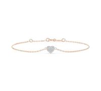 EDELIND Bracelet Cœur avec 18 Diamants 0.09 ct - Gourmette Femme Or Rose 585 Maille Forçat - Longueur 21 cm - Bijou Classique Cadeau