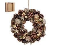 EDELMAN-Couronne sapin et pommes de pin dorée Brant - diamètre 34 x H 9 cm