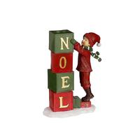 EDELMAN-Figurine enfant et cubes de Noël rouges et verts en résine - 16 x 8,5 x H 21 cm
