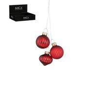 EDELMAN-Grappe de 3 décorations à suspendre en verre rouge - diamètre 3,5 cm