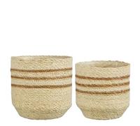 EDELMAN-Panier rond en zostère coloris blanc rayé marron Lena - diamètre 20 x H 20 cm