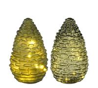 EDELMAN-Photophore vert forme pomme de pin en verre avec 15 LED et minuteur - diamètre 15 x H 25 cm