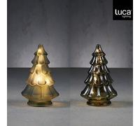 EDELMAN-Photophore vert forme sapin en verre avec 10 LED et minuteur - diamètre 11,5 x H 17,5 cm