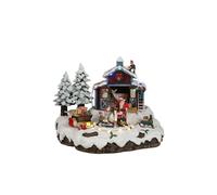 EDELMAN-Scénette miniature animée village père Noël et renne en polyrésine Edelman - 23 x 21 x 20 cm
