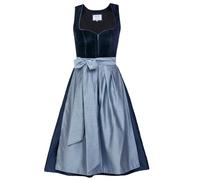 Edelnice Trachtenmode Luna Dirndl midi en velours bleu avec tablier Dirndl Taille 32-54, bleu, 42