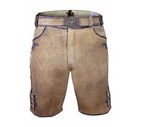 Edelnice Trachtenmode Short en Cuir de chèvre Traditionnel de Bavière en Cuir de chèvre Souple avec Ceinture Taille 46-64 - Marron - W58