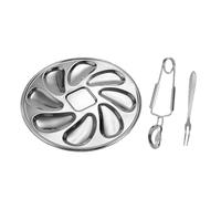 Edelstahl Austern Tablett - Acht Slot Austern Schale Design, Praktischer Seafood Halter Mit Besteck, Pflegeleicht Stabil | Stilvolle Praesentation Fuer Austernplatten Vorspeisen Dinner Events Gastrono