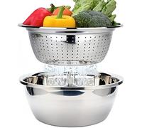 MAOYUAN Edelstahl Seiher und Schüsselset Passoire Inox 2 Pièces Passoire avec Bol de Cuisine en Acier Inoxydable Saladier Passoire pour Riz Légumes Salade Fruits Nouilles Bol Empilable Ø 26 cm