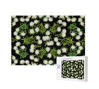 Edelweiss des Alpes suisses Floral,Puzzle Familial en Bois de 300 pièces pour Adultes et Adolescents, décoration d'intérieur