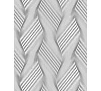 EDEM Papier peint à rayures 85030BR36 papier peint vinyle légèrement texturé avec des lignes ondulées et des accents métalliques gris gris-clair blanc argent 5,33 m2