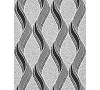 EDEM Papier peint graphique 1025-16 aspect crépi granit moucheté lignes ondulées et ornements gris clair noir argent