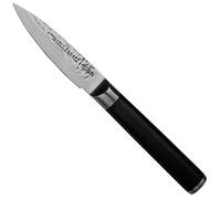 Eden Hammered Damast 2031-109, Couteau d'Office 9 cm, Manche en G10 Noir, Lame en Acier Damassé Martelé, 60 HRC, Acier Damassé AUS-10