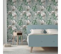 Eden Isla Papier Peint Gris M37809 Fleurs Grand Palmier Feuilles Tropical Jungle