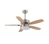 Eden pulse Ventilateur nickel de plafond 5 pales réversibles argent-hêtre, 30 W, 2850 lm, 46/56,2 x 106,7 x 106,7 cm