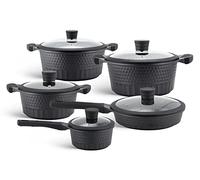 Edenberg Lot de 10 casseroles à induction, 5 pièces, noires, casseroles à induction, casseroles à induction, pour plaques électriques, à gaz et à induction, passent au four, passent au lave-vaisselle