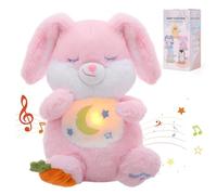 Edencomer Peluche Qui Respire, Doudou Bébé avec Bruit Blanc, Veilleuse Musicale Lumineuse, Peluche Anti-Stress Respirante - Cadeau Naissance Fille Garçon Nouveau-Né (Lapin Rose)- Idée Cadeau Pâques