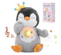 Edencomer Peluche Qui Respire, Doudou Bébé avec Bruit Blanc, Veilleuse Musicale Lumineuse, Peluche Anti-Stress Respirante - Cadeau Naissance Fille Garçon Nouveau-Né (Pingouin Gris)