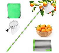 Edencomer Perche Telescopique 4.2m pour Cueillir Les Fruits, avec Sac de Rangement, en Acier Inoxydable Réglable pour Ramasser Cerises, Pommes, Noix, Olives et Prunes