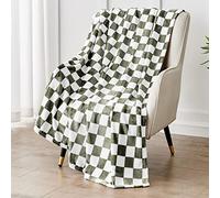 Edenleaf Couverture à carreaux en flanelle douce et confortable avec motif grille imprimé en échiquier pour lit, canapé, pour toutes les saisons, 127 x 152,4 cm, olive foncé