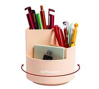 EDENMS Porte-crayons de bureau, avec 3 emplacements rotatifs à 360 degrés, pour fournitures de bureau de papeterie, joli pot pour bureau, école, fournitures artistiques, enfants, rose