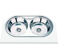 Edesa | Évier sur comptoir | Modèle NOM - C | Évier de rangement | 2 bacs ronds | Évier de cuisine avec trou pour robinet | Largeur de 80 cm | Finition en acier inoxydable