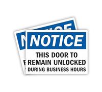 eDesign Notice This Door To Remain Unlocked During Business Hours Lot de 2 autocollants en vinyle pour intérieur/extérieur 17,8 x 25,4 cm